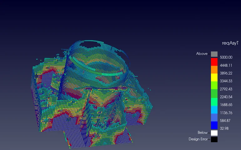 Value clipping filtering out about half of a nuclear island model to reveal the heavily reinforced elements inside