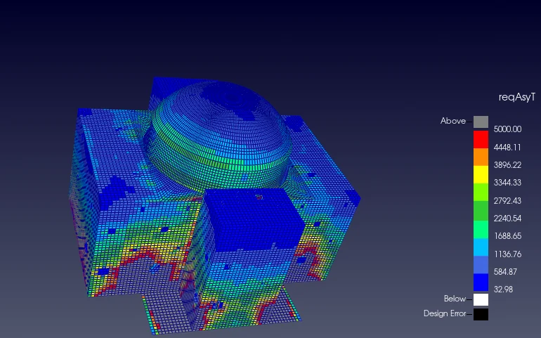 Required reinforcement contours on a nuclear island model, with the selected element ringed