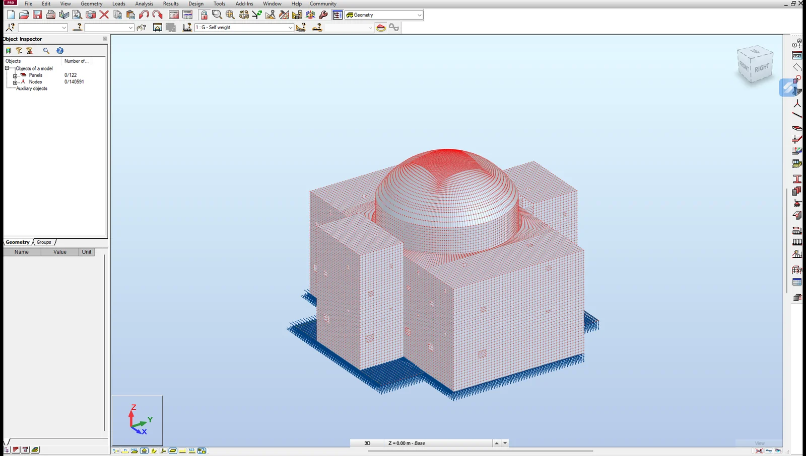 A nuclear island finite element model in Autodesk Robot Structural Analysis: 148,790 shell elements on soil springs